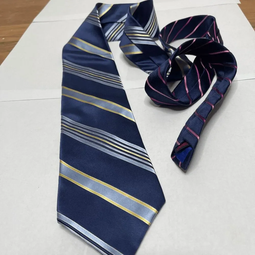 Vintage Tommy Hilfiger‎ 100% Silk Blue Yellow Striped Tie Preppy 90s